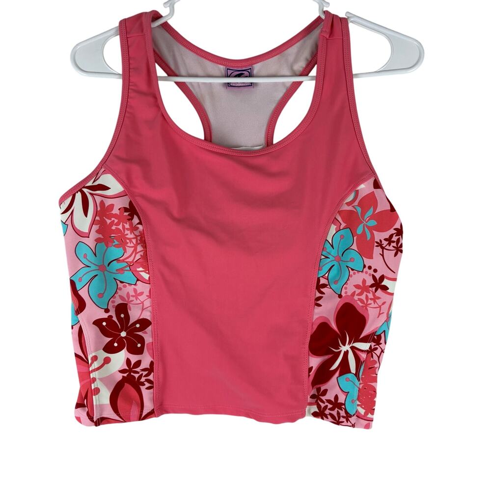 Mysterioso Tankini Swim Top Women’s M/L Pool Surf Coral Hibiscus Print Groovy